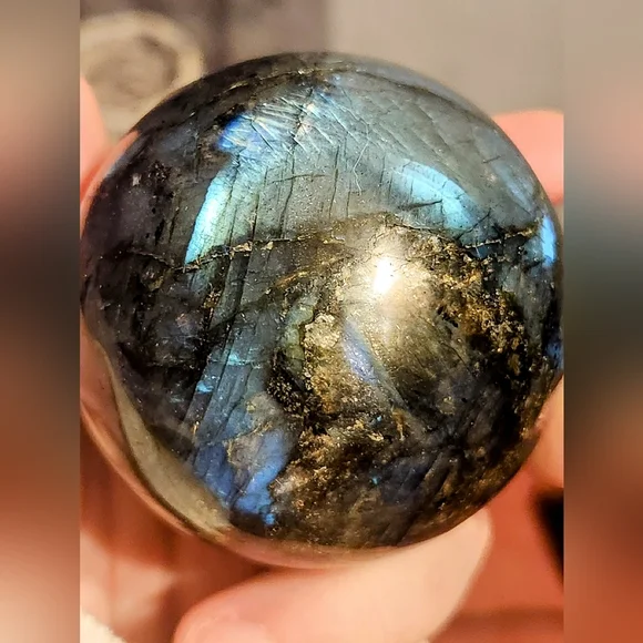 Blue Flash Labradorite Crystal Sphere - Picture 4 of 10